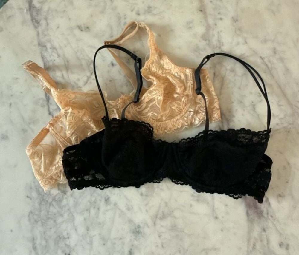 Unlined Floral Lace Balconette Bra Set (Black and Beige)